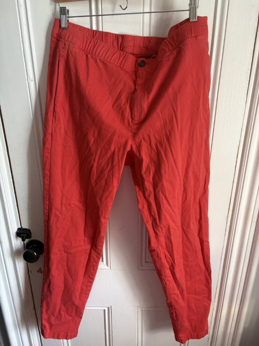 Bonobos Men's Stretch Cotton Tapered Pants Red Elastic Waist Size L